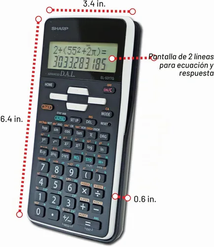 Vista 5 de Sharp EL-531TGBBW Calculadora científica/de ingeniería de 12 dígitos con tapa dura protectora, batería y pantalla LCD híbrida solar, ideal para Negro