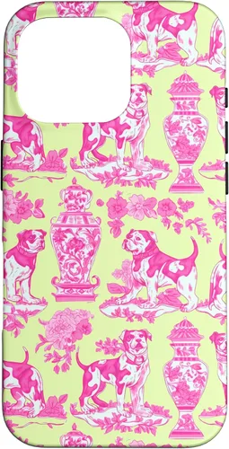 Vista 20 de Chinoiserie Dog Yellow Pink Toile Preppy Grandmillennial Case for iPhone 16