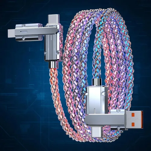 Vista 17 de Cable USB PD cargador rápido iluminado (USB 4 en 1 azul), soporta transferencia de datos, se puede utilizar como luz nocturna, longitud del cable