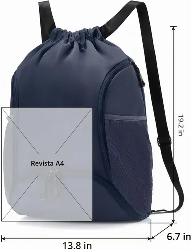 Vista 2 de Valleycomfy - Bolsa de gimnasio con cordón, mochila de baloncesto, soporte para dos botellas Azul oscuro