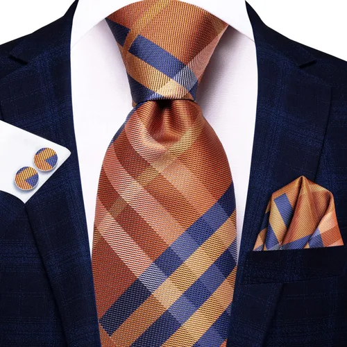 Vista 199 de Hi-Tie Corbata clásica de cachemira para hombre con pañuelo y gemelos a cuadros