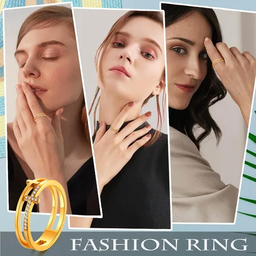 Vista 2 de VNOX Fashion - Anillo de acero inoxidable chapado en oro de 18 quilates con doble cheurón para mujer