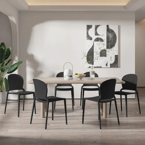 Vista 22 de LESHI Silla de comedor moderna apilable de plástico con respaldo sin brazos para comedor, sala de estar, jardín, patio, balcón, escritorio
