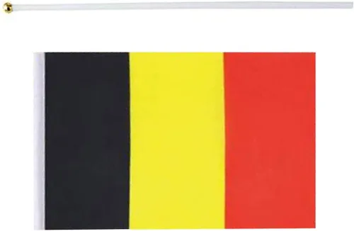 Vista 4 de Bandera de Bélgica, pequeña bandera de Bélgica en palo, ideal para fiestas, desfiles, eventos deportivos, decoraciones de festivales patrióticos