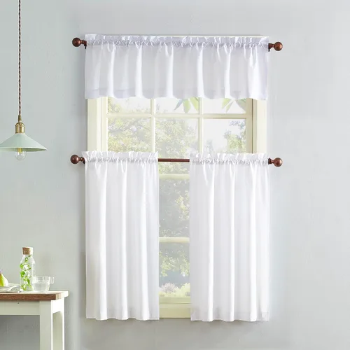 Vista 4 de No. 918 Martine - Juego de cenefas y niveles de microfibra semitransparentes con bolsillo para barra, color blanco, 54 pulgadas de ancho x 24