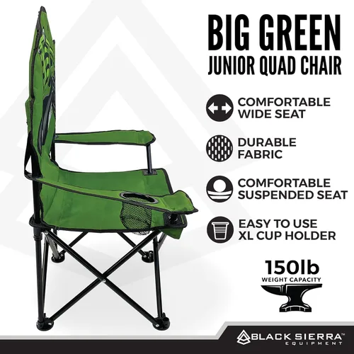 Vista 7 de Black Sierra Silla de campamento para niños, asiento plegable para niños que soporta 150 libras, silla de césped portátil para exteriores, incluye
