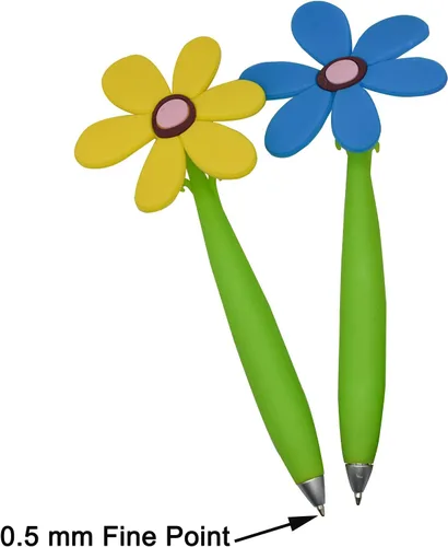 Vista 6 de Maydahui Juego de 4 bolígrafos de flores con soporte para macetas en el escritorio, bonito diseño creativo colorido para fiesta de estudiantes, día