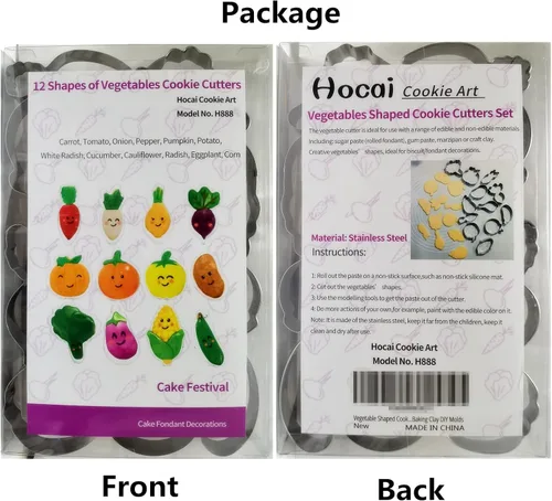 Vista 9 de Cortadores de galletas en forma de vegetales, de 12 piezas, de acero inoxidable, juego de cortadores de fondant para verduras, pastelería, galletas