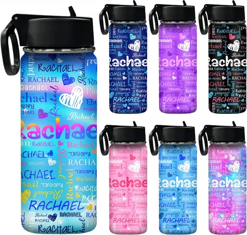 Vista 20 de Botella de agua personalizada, botella de agua deportiva personalizada con nombre, botella de acero inoxidable aislada al vacío con tapa con Color 1