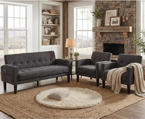 Vista 17 de TYBOATLE Sofá Loveseat de 62" de ancho con 2 puertos de carga USB y 2 portavasos, asiento de amor pequeño capitoné de cuero sintético negro