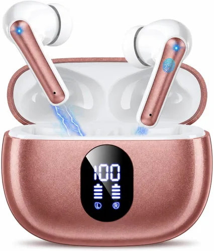 Vista 12 de Auriculares inalámbricos con sonido de graves profundos, auriculares Bluetooth 5.3, 48 horas de reproducción, pantalla LED con micrófono, IPX7