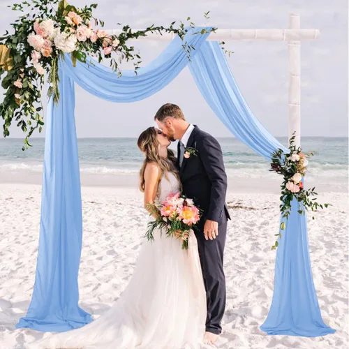 Vista 2 de Tela de Drapeado de Arco Azul Claro Cortinas de Arco para Ceremonia de Boda 20 pies 1 Panel Tela Transparente para Drapeados Cortinaje Arqueado