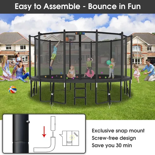 Vista 7 de YORIN【Mejora engrosada】Trampolí para niños con luz, aspersor, calcetines 16 pies 15 pies 14 pies 12 pies 10 pies 8 pies con aro de baloncesto, red