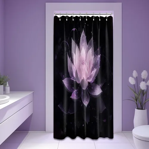 Vista 50 de Cortina de ducha con flores de loto negro y azul para decoración de baño, juego de cortinas decorativas de baño con estampado floral, tela