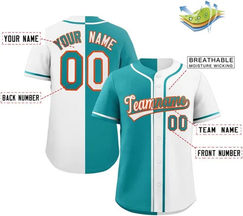 Vista 2 de Camiseta de béisbol dividida personalizada con botones y número de nombre cosido personalizado para hombres/mujeres/niños