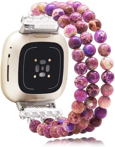 Vista 16 de C&L Accessories Pulseras compatibles con bandas Fitbit Versa 3/Versa 4/Fitbit Sense 2/Bandas Sense para mujeres y hombres con cuentas de piedras