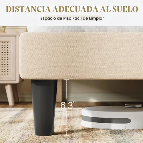 Vista 6 de SHA CERLIN Marco de cama tapizado completo, diseño capitoné con botones, color beige