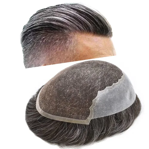 Vista 33 de Mens Toupee Human Hair Replacement System Swiss Lace Toupee For Men Hair Piece Protesis Capilar Mens Hairpiece 5X7#1 Jet Black 120% Density