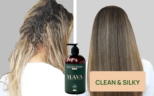 Vista 2 de Mava Champú artesanal antiencrespamiento con queratina y extracto de bambú, suavizado superior, 16 oz.