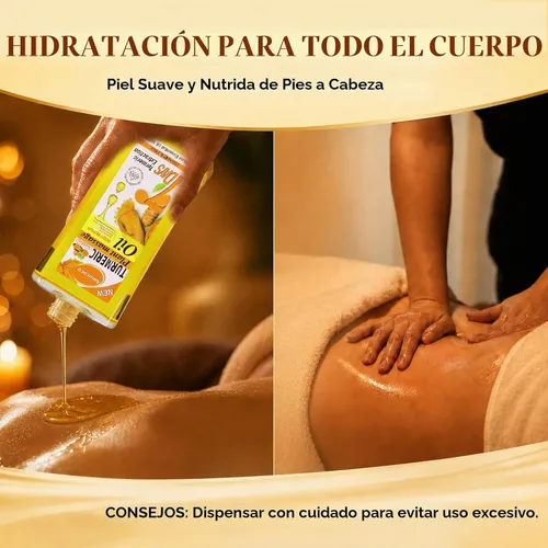 Vista 3 de Aceite corporal de cúrcuma de 6.8 fl oz para masaje e hidratación diaria, hidratación profunda con vitamina E, colágeno, aceite de cúrcuma para cara