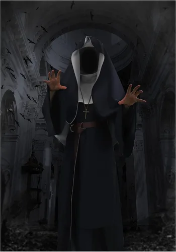 Vista 8 de DAZCOS Disfraz de cosplay de monja, bata medieval decente con pañuelo y cinturón para Halloween