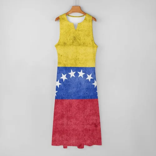 Vista 5 de Vestido largo hasta el tobillo de la bandera de Venezuela para mujer, sin mangas, de verano con bolsillos