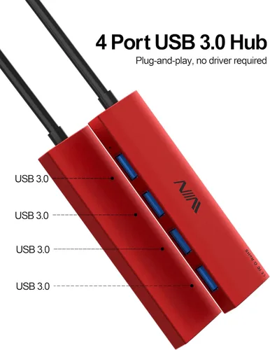 Vista 2 de Concentrador USB 3.0, extensor divisor USB de 4 puertos, adaptador portátil multipuerto hub de datos para laptop, Xbox, unidad flash, HDD, consola