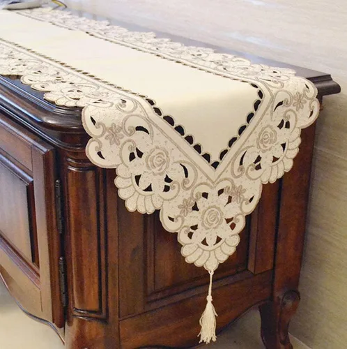 Vista 7 de LeLehome - Mantel de encaje bordado con flores color café