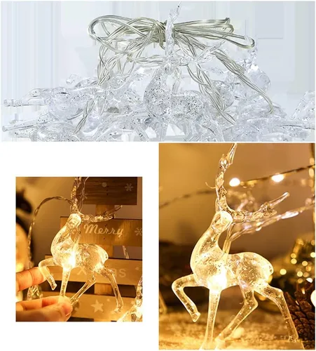 Vista 8 de Enfudid Tira de luces de Navidad con diseño de reno, 10 luces LED de color blanco cálido, funciona con USB, decoraciones de Navidad para regalos