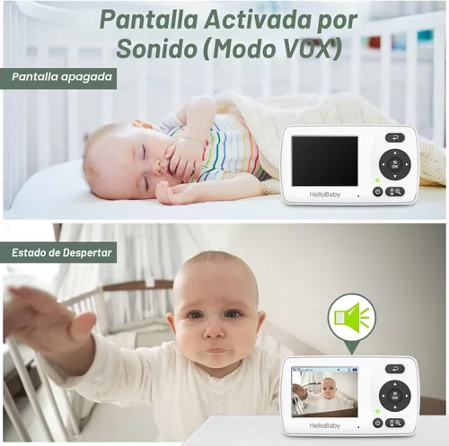 Vista 6 de HelloBaby HB30 Monitor de bebé de video con cámara digital y audio, sin WiFi sin aplicación, monitor de bebé de seguridad, 8 idiomas, visión