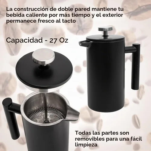 Vista 2 de Mixpresso Cafetera de Prensa Francesa de Acero Inoxidable Negro 26 Oz 770 ml, Prensa Francesa de Acero Inoxidable con Aislamiento de Doble Pared