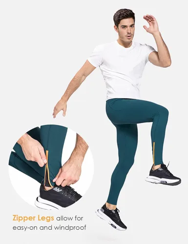 Vista 5 de BALEAF Mallas de correr de vellón para hombre pantalones térmicos resistentes al agua leggings con cremallera en las piernas bolsillos para ciclismo