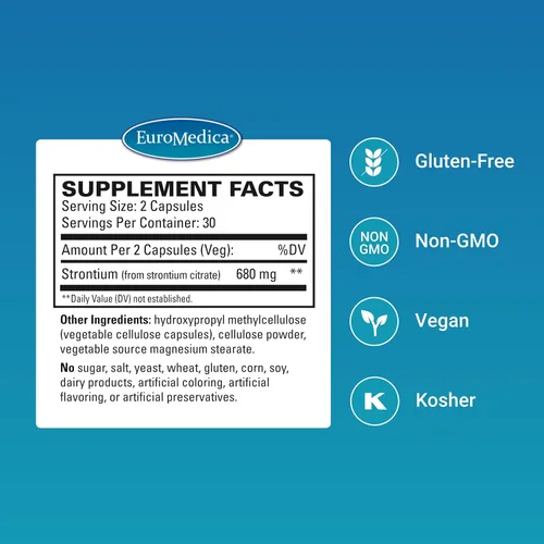 Vista 2 de EuroMedica Estroncio - Suplemento de apoyo para la salud ósea y la fuerza - Suplemento dietético con cápsulas veganas - Suplemento de salud