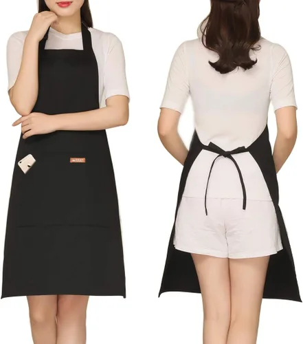Vista 18 de NEWGEM Delantal 100% algodón con espalda cruzada para mujer con 2 bolsillos, correas de botón ajustables, sin dolor de cuello, delantal de chef