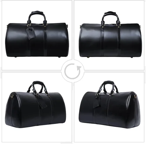 Vista 4 de Leathario Bolsa de viaje de cuero genuino para el fin de semana de la noche para los hombres, equipaje de mano, Negro-S, Pequeña, Vintage