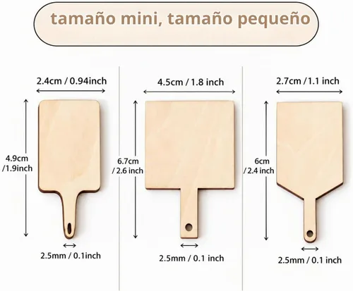 Vista 2 de 30 piezas Mini tabla de cortar de madera con mango, tabla de cortar en blanco sin terminar