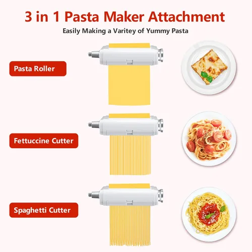 Vista 2 de Accesorio para hacer pasta para mezcladores Kitchenaid/Cuisinart, fabricante de fideos 3 en 1, juego de rodillos de pasta, cortador de espaguetis
