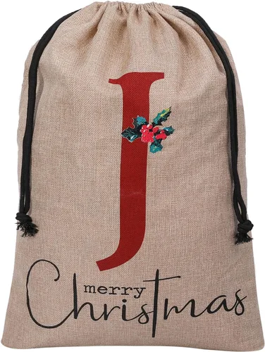Vista 12 de Subyan Bolsa de regalo de Navidad de arpillera de 27 x 23 pulgadas, extra grande, reutilizable, personalizada, con monograma, con cordón
