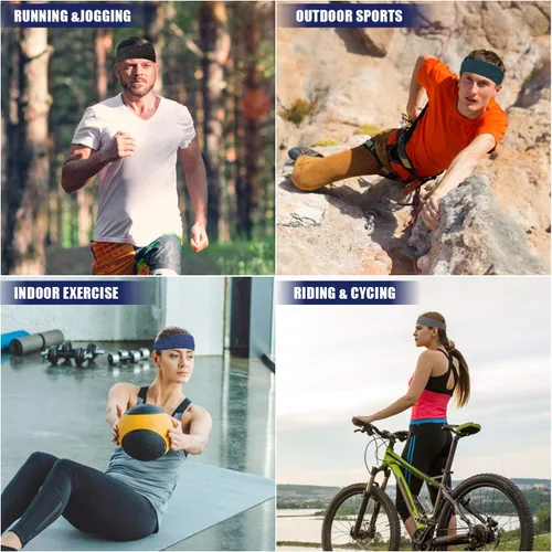 Vista 7 de Braylin Paquete de 5 diademas deportivas para hombre, diademas transpirables para fitness, absorben el sudor, elásticas