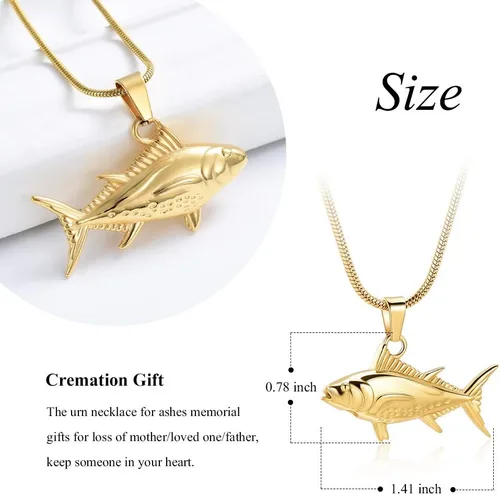 Vista 2 de Imrsanl Joyería de cremación para cenizas, collar de urnas de pescado para hombres y mujeres, joyería conmemorativa, gancho de pescado, cenizas