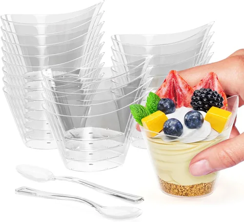 Vista 8 de Exquisite Mini tazas de postre con cucharas, 200 unidades, 4 onzas, taza de pudín de plástico transparente con cucharas de degustación, 100