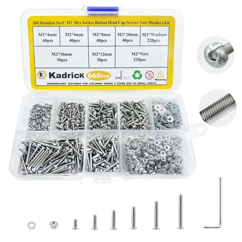 Vista 25 de Kadrick 1230 piezas de tornillos de acero inoxidable 304, surtido métrico M2 M3 M4 M5, kit de pernos de cabeza hexagonal de botón de 4mm-20mm