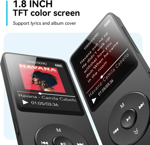 Vista 6 de Reproductor MP3 AGPTEK A02 con Bluetooth 5.3, reproductor de música portátil con pantalla de 1.8 pulgadas, bocina, radio FM, grabadora de voz, Negro