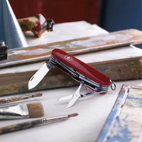 Vista 3 de Victorinox Explorer Navaja Suiza, Navaja de Bolsillo de 16 Funciones Fabricada en Suiza con 2 Hojas, Sacacorchos, Tijeras y Destornilladores - Rojo