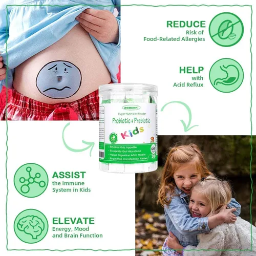 Vista 2 de ZEBORA Probióticos para mujeres, hombres y niños a partir de 3 años, prebióticos y probióticos en polvo para la salud digestiva e inmunológica