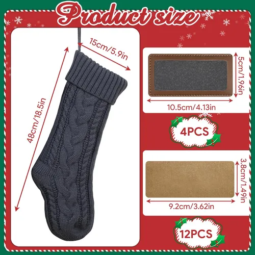 Vista 2 de steo spce Paquete de 4 medias de Navidad personalizadas con parches de cuero, medias de Navidad personalizadas con nombre, medias de Navidad