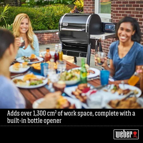 Vista 2 de Weber SmokeFire - Mesa auxiliar plegable, color plateado – Añade 200 pulgadas cuadradas espacio de trabajo adicional con abridor de botellas