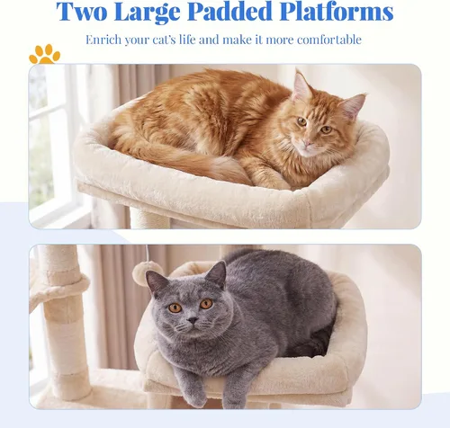 Vista 4 de Hey-brother Árbol de Gato, torre de gato de varios niveles XL de 74 pulgadas para gatos de interior con tres condominios para gatos, dos plataformas