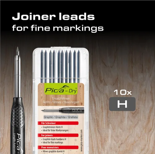 Vista 3 de Pica -30405 Pack Dry 3030 + Caja Minas 4050 With sharpener and retaining clip, special leads hardness H (10 x graphite H), refillable, dust and