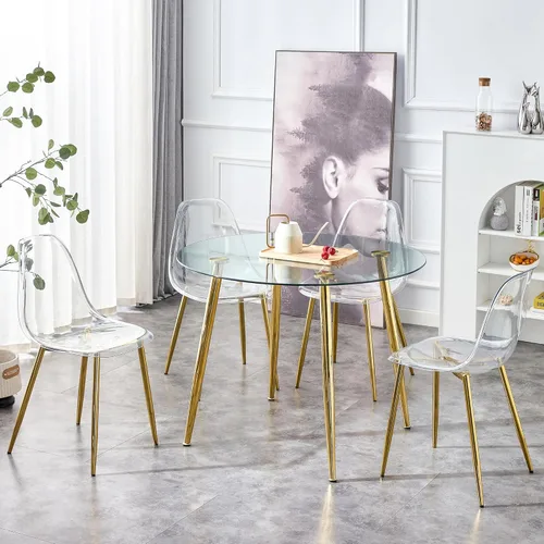 Vista 7 de A Glass Tabletop with a Diameter of 40 inches and a Modern Minimalist Circular Dining Table with Gold Plated Metal Legs. 40 '* 40' * 30 ' DT 1164